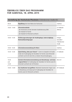 Programm des Tages - Hochschule Pforzheim