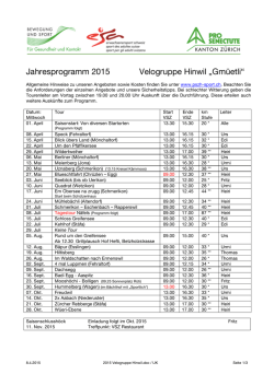 Jahresprogramm 2015 Velogruppe Hinwil &bdquo;Gm&uuml;etli&ldquo;