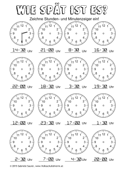 Arbeitsblatt Uhrzeiger eintragen – ganze / halbe Stunden (PDF)