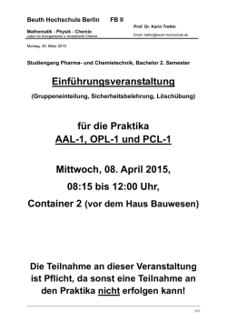 Einf&uuml;hrungsveranstaltung f&uuml;r die Praktika AAL-1, OPL-1