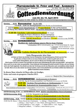 Gottesdienstordnung Kemmern vom 04.bis 19.04.2015