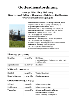 Gottesdienstanzeiger vom 31. M&auml;rz bis 3. Mai 2015