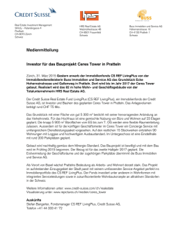 Investor f&uuml;r das Bauprojekt Ceres Tower in Pratteln