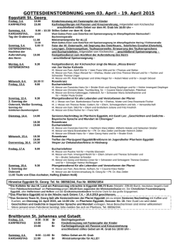 GOTTESDIENSTORDNUNG vom 03. April &ndash; 19. April 2015