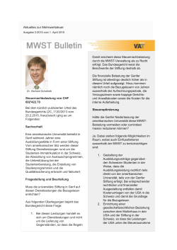 MWST-Bulletin Nr. 2-2015 Aktuelles zur