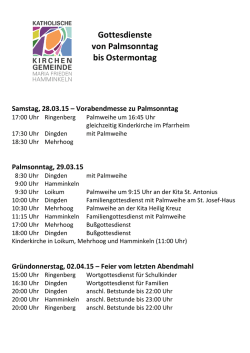 Gottesdienste von Palmsonntag bis Ostermontag