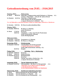 Gottesdienstordnung vom 29.03. &ndash; 19.04.2015
