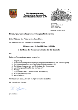Einladung Jahreshauptversammlung April 2015