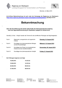 Durchf&uuml;hrung des Ersten Abschnitts der Pharmazeutischen Pr&uuml;fung