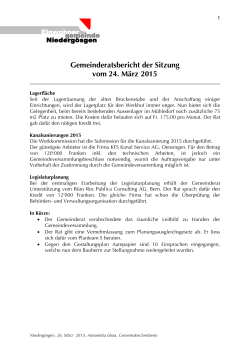 Gemeinderatsbericht der Sitzung vom 24. März 2015