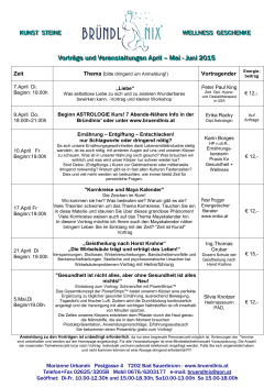 Vorträge und Veranstaltungen April – Mai - Juni 2015