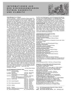 inForMationen aUS den kirchenGeMeinden PUtbUS, kaSnevitz Und