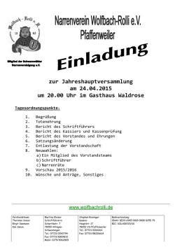 zur Jahreshauptversammlung am 24.04.2015 um 20.00 Uhr im