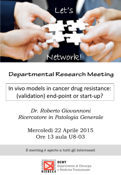 22 aprile 2015 #Seminario In vivo models in cancer drug resistance