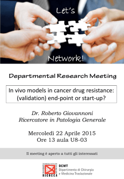 22 aprile 2015 #Seminario In vivo models in cancer drug resistance