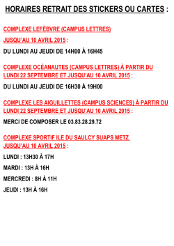 HORAIRES RETRAIT DES STICKERS OU CARTES :