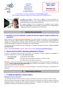 Message n° 27 du 9 Avril 2015 - Cyber Réseau Creuse Education
