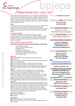 FORMATION BP JEPS – 2016 / 2017