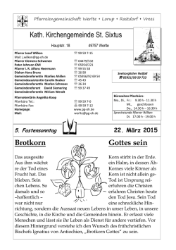 Pfarrnachrichten vom 22. März 2015