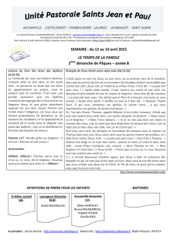 SEMAINE : du 12 au 19 avril 2015 LE TEMPS DE LA PAROLE 2
