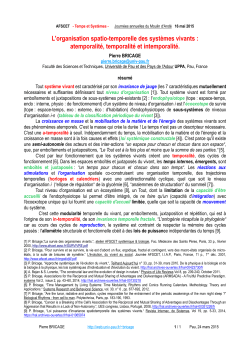 L`organisation spatio-temporelle des syst&egrave;mes vivants