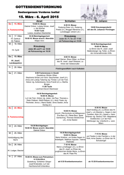GOTTESDIENSTORDNUNG 15. M&auml;rz - 6. April 2015