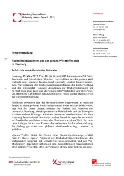 Hochschulpr&auml;sidenten aus der ganzen Welt treffen sich in Hamburg