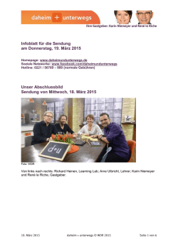 Infoblatt f&uuml;r die Sendung am Donnerstag, 19. M&auml;rz 2015