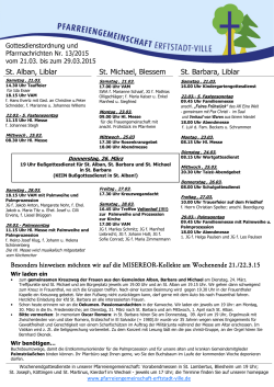 Gottesdienstordnung und Pfarrnachrichten vom 21._bis_29.03.2015