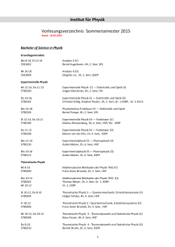 Institut f&uuml;r Physik Vorlesungsverzeichnis Sommersemester 2015