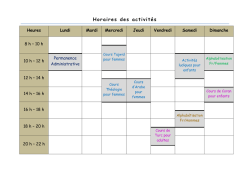 Horaires des activit&eacute;s