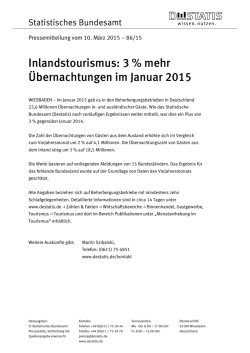 Inlandstourismus: 3 % mehr &Uuml;bernachtungen im Januar 2015