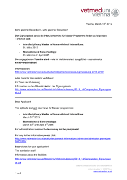 Eignungstest-Termine f&uuml;r Master Biomedizin und Biotechnologie