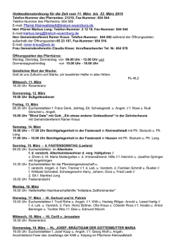 Gottesdienstplan f&uuml;r die aktuelle Woche (&Auml;nderungen vorbehalten)