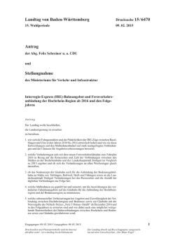 Interregio-Express (IRE) - Landtag Baden W&uuml;rttemberg