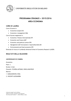 Graduatoria Erasmus Area Economia 2015/16