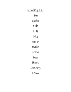 Spelling List like spike ride hide bike mine make came how there