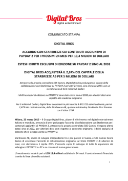 Digital Bros - Accordo con Starbreeze