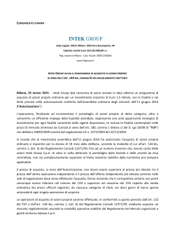Milano, 25 marzo 2015. - Intek Group SpA comunica di avere
