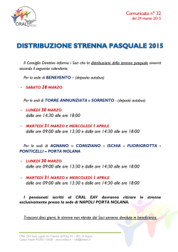 Calendario distribuzione della strenna pasquale