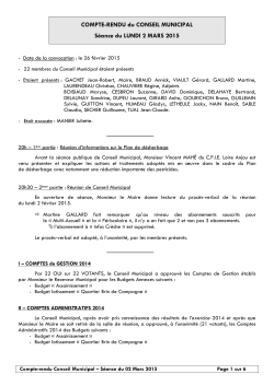 Compte-rendu du Conseil Municipal du 2 mars 2015