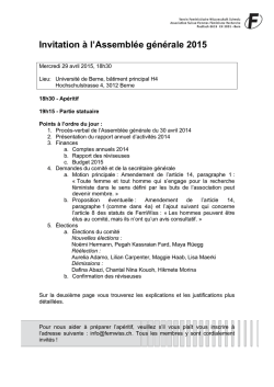 Invitation &agrave; l`Assembl&eacute;e g&eacute;n&eacute;rale 2015