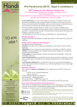 Prix Handi-Livres 2015 : Appel à candidature