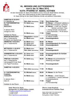 Termine vom 8 bis 15. März 2015