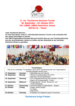 21. Int. Tischtennis Senioren Turnier 28. September – 03. Oktober