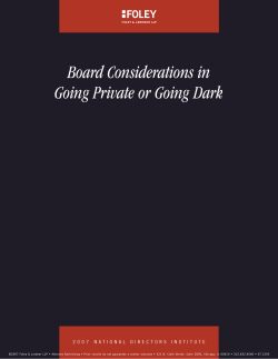 Board Considerations in Going Private or Going Dark