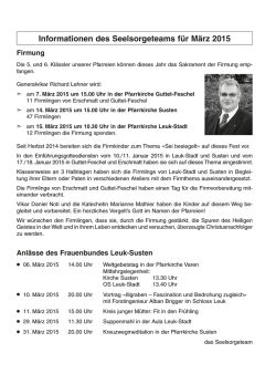 Informationen des Seelsorgeteams f&uuml;r M&auml;rz 2015