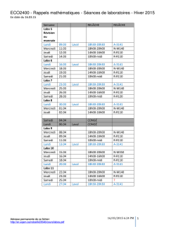 Horaire des s&eacute;ances de rappels math&eacute;matiques et des laboratoires