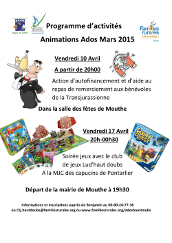 Programme d`activités Animations Ados Mars 2015