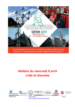 SIFEM2015 Ateliers mercredi 8 avril